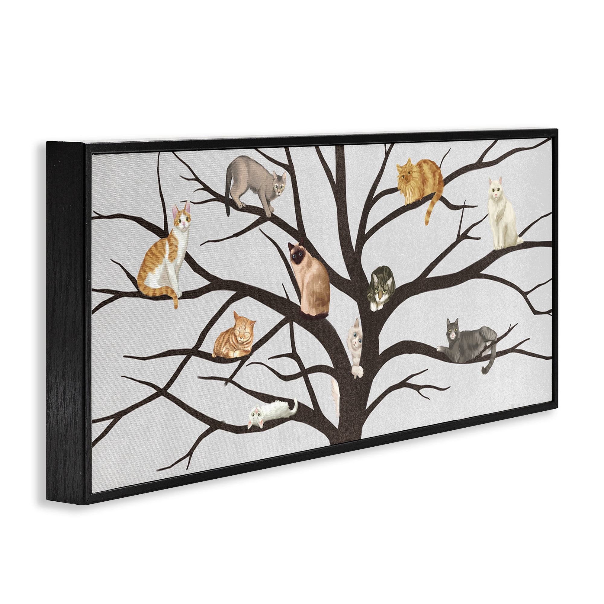 Stupell Industries Cats In Tree Pet Painting Animals & Insects Painting Black Framed Art Print Wall Art, 30 x 13