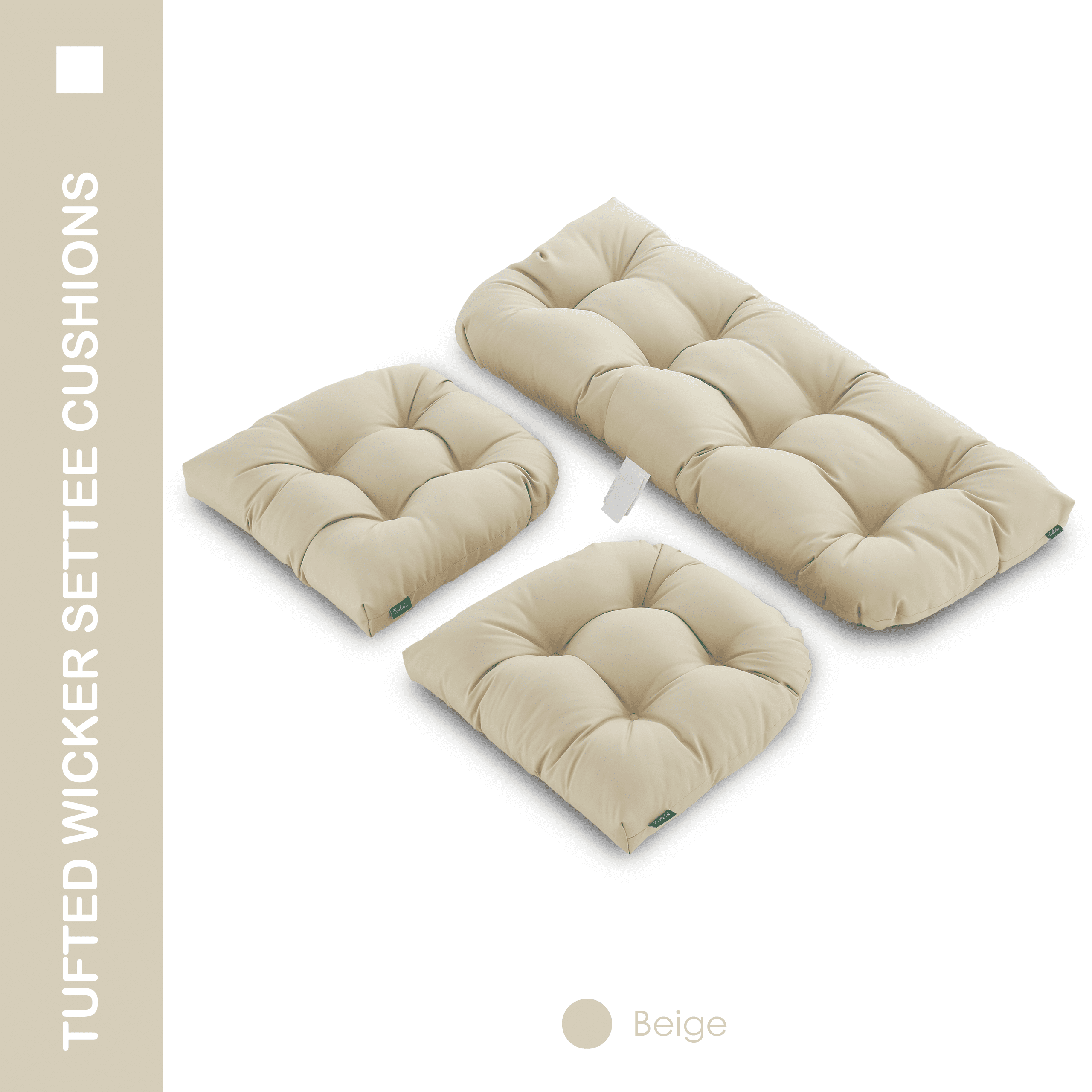 YOOZEKU Outdoor Tufted Wicker Chair Cushions of 3 Pieces, 1 Loveseat and 2 U-Shape All Weather Waterproof Patio Seat Cushions for Wicker Furniture,Bench, Beige