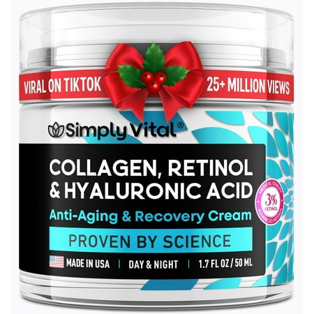 SimplyVital Face Moisturizer Collagen Cream - Anti Aging Neck and Décolleté - Made in USA Day & Night Face Cream - Moisturizing, Lifting & Recovery – 1.7oz
