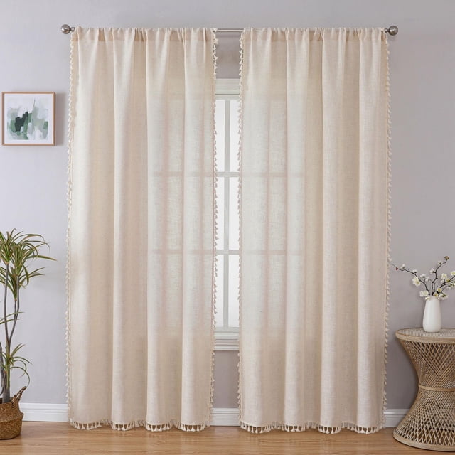 Cortinas Joydeco de Lino Boho 2 Paneles 132x183 cm Semitransparentes