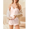 thumbnail image 5 of Ekouaer Satin Pajama Set for Women 2 Piece Camisole Top and Shorts Silk Lingerie with Ruffle Floral Nightwear, 5 of 6