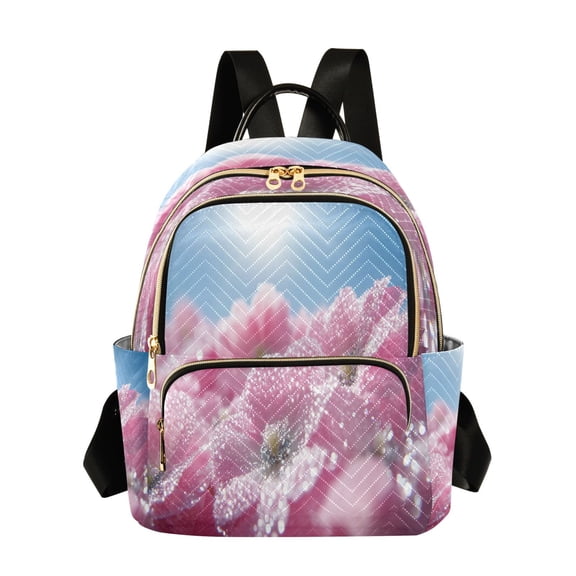 Casual Pink Flowers with Dewdrops Backpack for School,College and Travel, Water Resistant Bookbag,