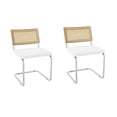 thumbnail image 1 of QRInnovations Set of 2, Mid-Century Modern Rattan Backrest Dining Chair - Natural Wood Upholstered Seat with Metal Legs for Home Dining Room Kitchen - White, 1 of 6