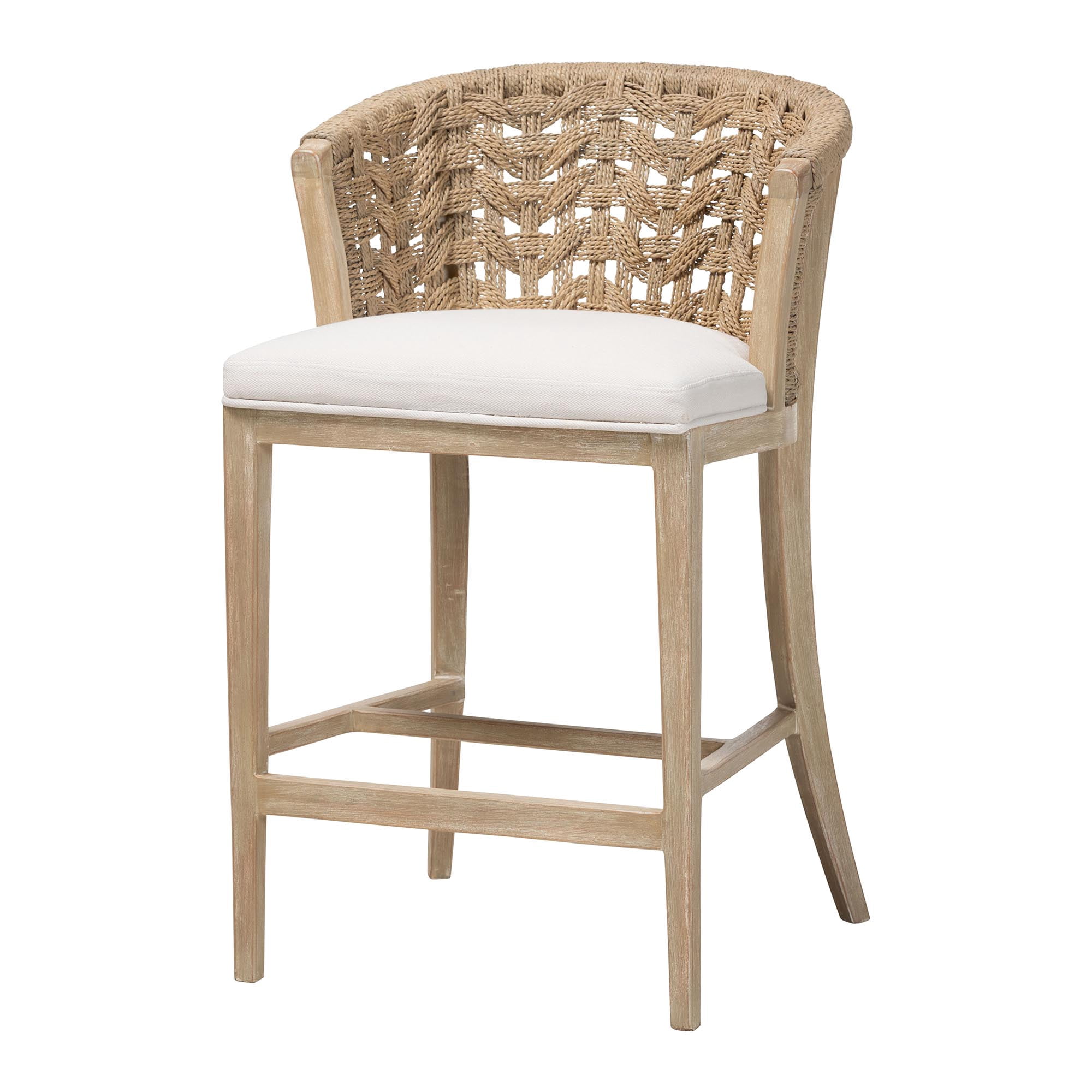 bali & pari Vellon Boho Counter Stool, 26" H Counter Height, White Wash