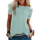 thumbnail image 3 of Camiseta de mujer Blusa informal de manga corta con costuras en bloques de color, Azul cielo, L seitruly AP002400-03, 3 of 5