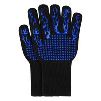 Unique Bargains Oven Mitts Heat-Resistant Cooking Gloves Blue 12.6x5inch