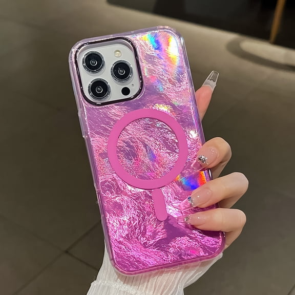 Magnetic Case for iPhone 11 [Compatible with Magsafe] [Fluorescent Iridescent Green Blue] Slim Shockproof Matte Back Protective Phone Cover for Women Girls,Pink