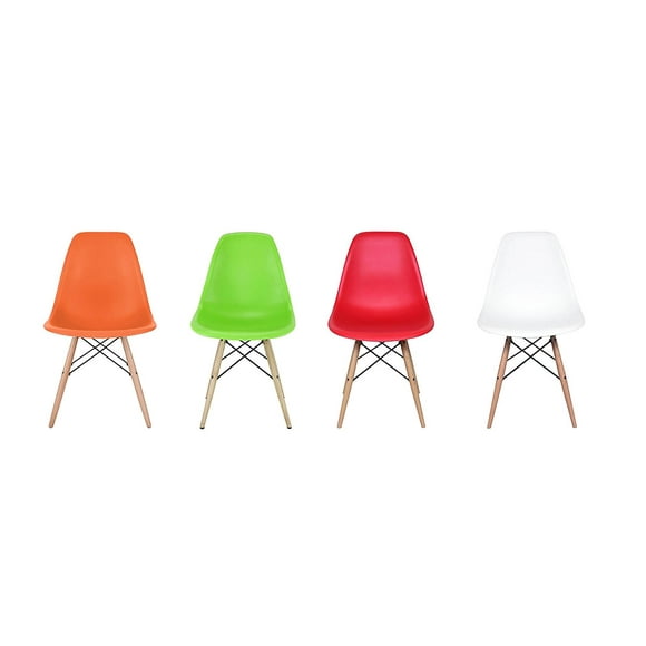 Ensemble de Quatre (4) Chaises d'Appoint Multicolores de Style Eames avec Pieds en Bois Naturel, Chaise de Salle à Manger Eiffel, Chaise de Bureau