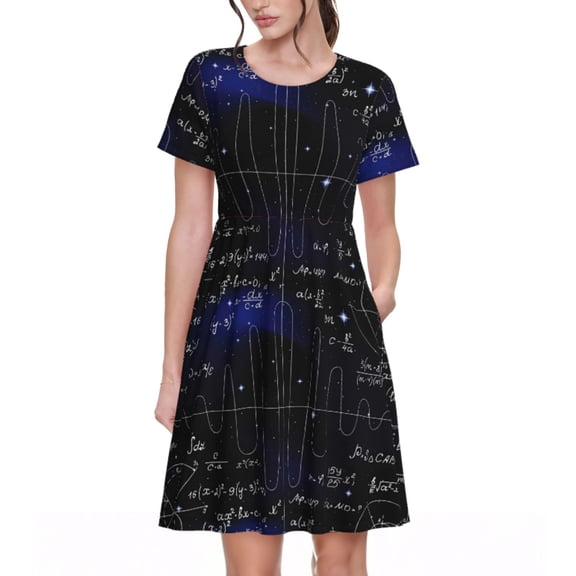 Spring Summer Dresses for Women 2025 - Mathematica Science Wedding Guest Dresses, Beach Vacation Clothes, Hawaiian Sundresses Casual Short Sleeve Dress for Women with Pockets