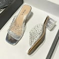 thumbnail image 4 of Anuirheih Slip on Sandals Women,Women's Fashion Casual Transparent Crystal Square Heels Outdoor Slippers Shoes(Silver), 4 of 9