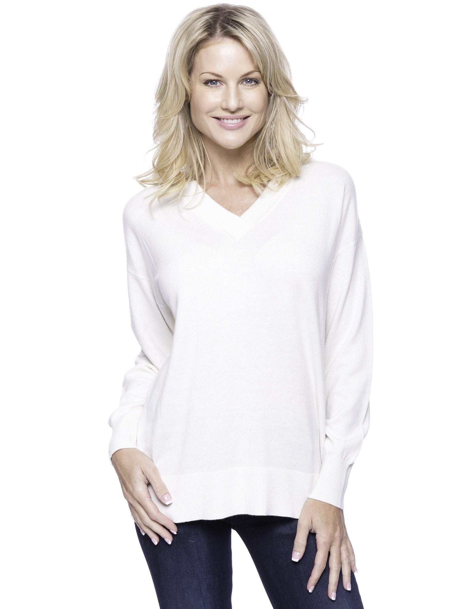 white v neck sweater women's