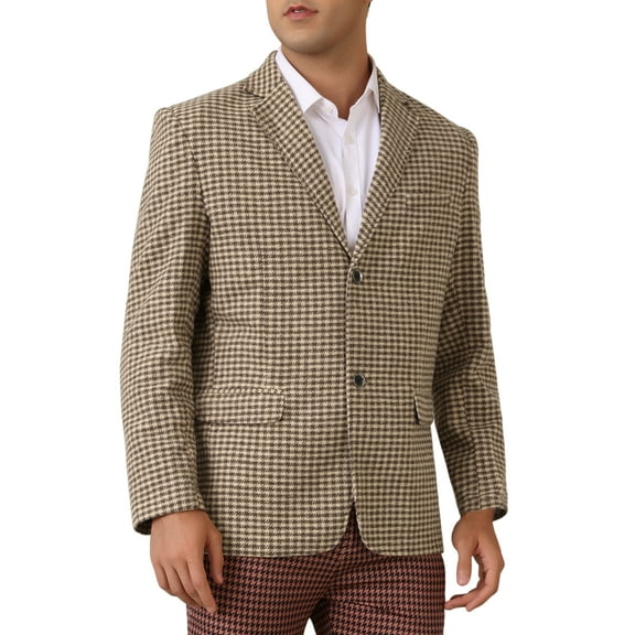 INSPIRE CHIC Houndstooth Blazer for Men's Classic Fit Business Two Button Plaid Sports Coat