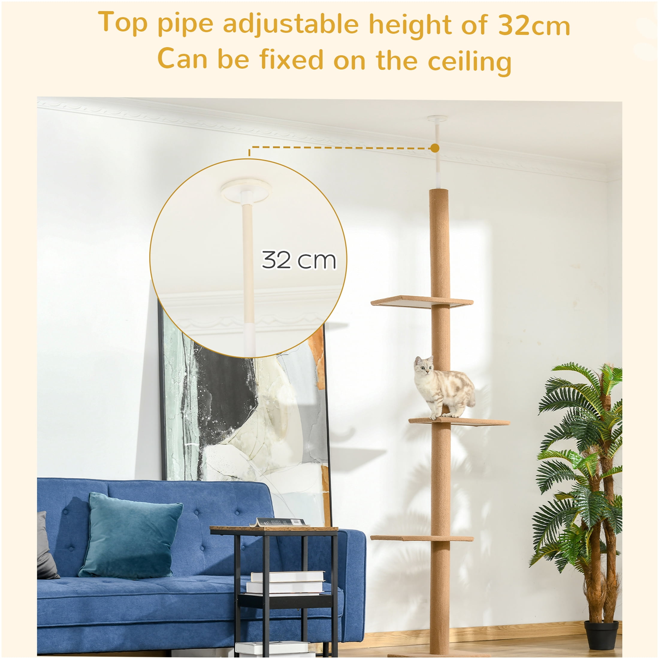 JERFIT 8.5 FT Tall Floor to Ceiling Cat Tree with Scratching Posts, Multi-Level Cat Condo Activity Center with Perch & Hammock for Indoor Cats, Brown