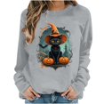 thumbnail image 3 of LangJing Halloween Spooky Season Sweatshirts Women Black Cat Pumpkin Graphic Long Sleeve Shirt Oversized Pullover Fall Tops Gray,XXL, 3 of 7