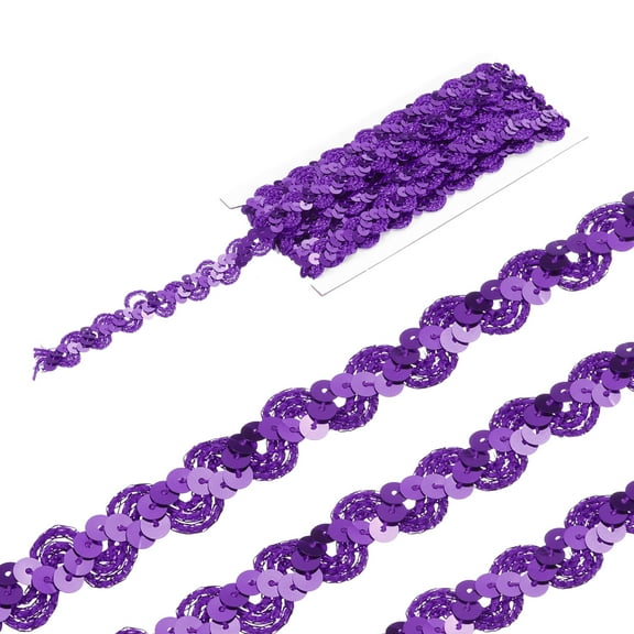 Uxcell 5 Yard Sequins Beaded Lace Trim 0.6 Inch Wave Sequin Braid Ribbon for Crafts, Dark Purple