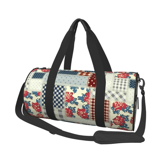 Fotbe Patchwork In Country Style Bolsa Deportiva de Lona Plegable con Estampado, Bolsa de Gimnasio con Bolsillo Seco/Húmedo, Bolsa de Viaje Ultraligera de Gran Capacidad