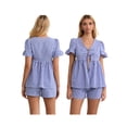 thumbnail image 2 of Raccmtaty Women's Summer Plaid Outfits Ruffled Short Sleeve Tie-Up Front Peplum Tops with Elastic Waist Shorts Set Streetwear, 2 of 8