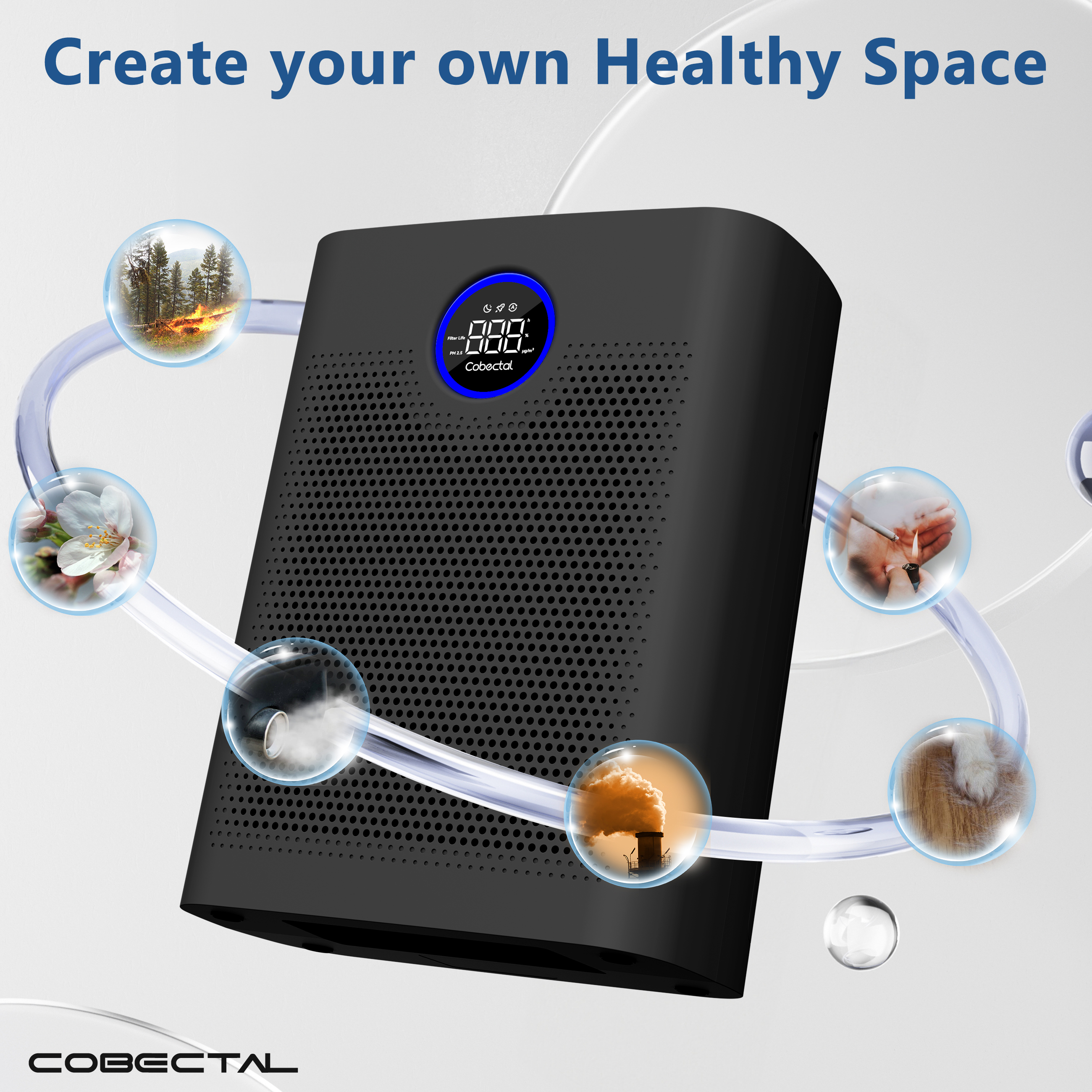 Cobectal H14 Air Purifiers for Home Large Room, HEPA Air Purifier ZQA-8000A Suitable for Bedroom Pet, Black