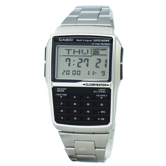 Silver Digital Watch w/ Databank, Calculator, Alarm & Light - DBC-32D-1A