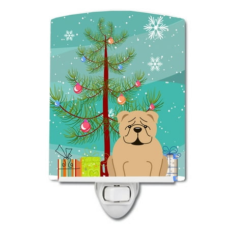 

Caroline s Treasures BB4249CNL Merry Christmas Tree English Bulldog Fawn Ceramic Night Light 6x4x3 multicolor