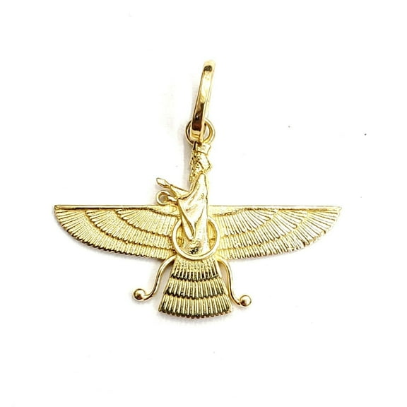 18k yellow gold Farvahar Faravahar Persian Ahoura Mazda Zoroastrian pendant 2.7g
