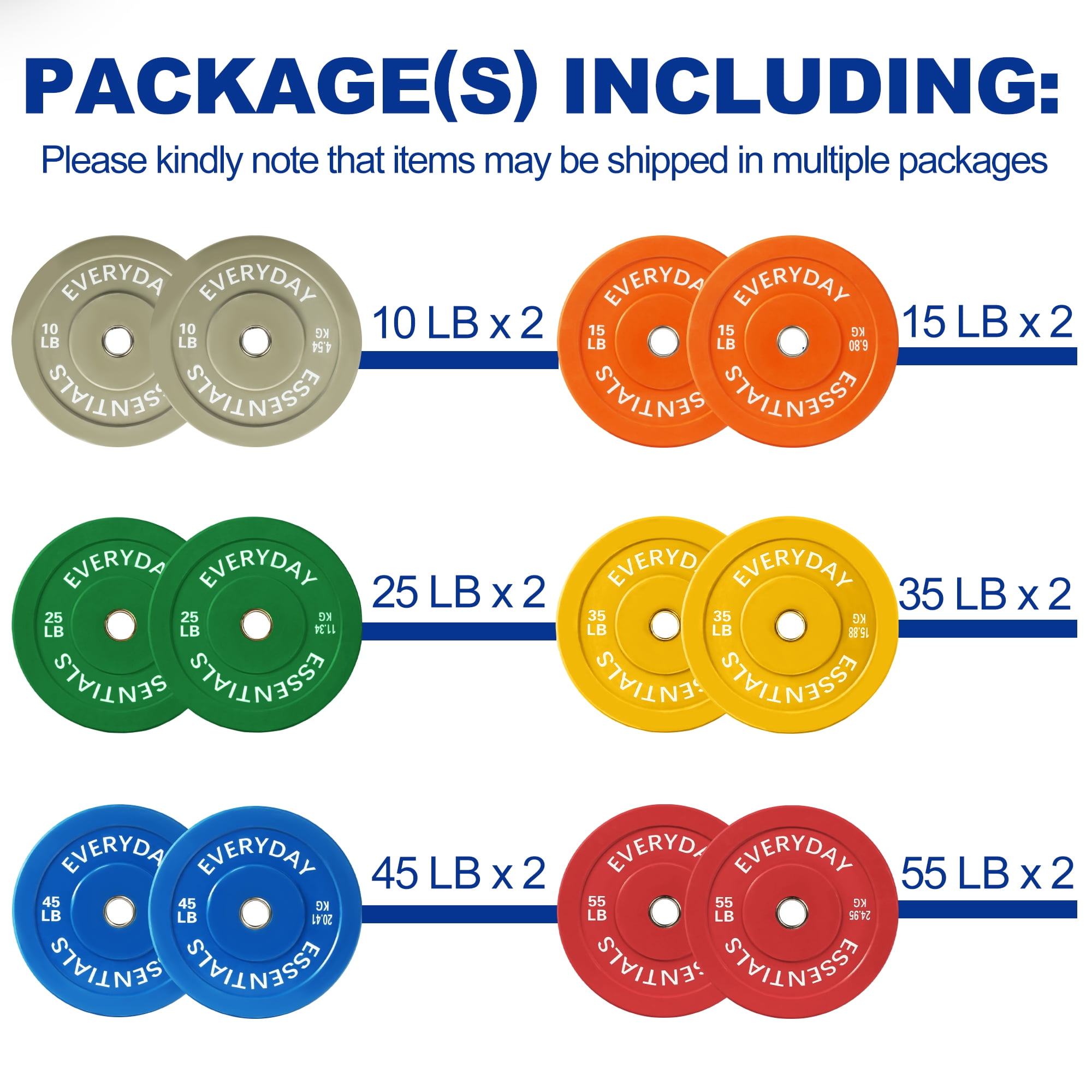 BalanceFrom Olympic Bumper Plate Weight Plate with Steel Hub, Color Coded, 370 lbs Set, Multiple Packages