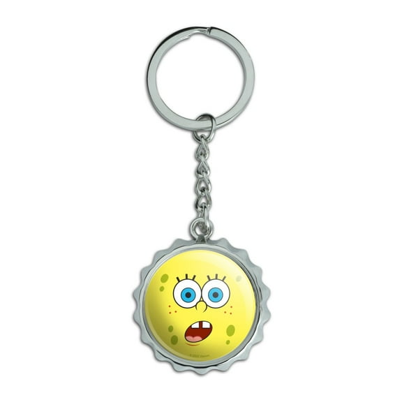SpongeBob Surprise Face Keychain Chrome Plated Metal Pop Cap Bottle Opener