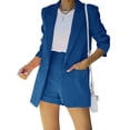 thumbnail image 3 of 2 Piece Women's Open Front Long Sleeve Blazer & Solid Shorts Pants Suit Sets, 3 of 6