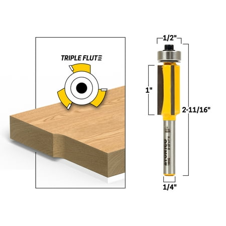 

Yonico 1 Triple Flute X 1/2 Diameter Flush Trim Router Bit - 1/4 Shank - 14943q