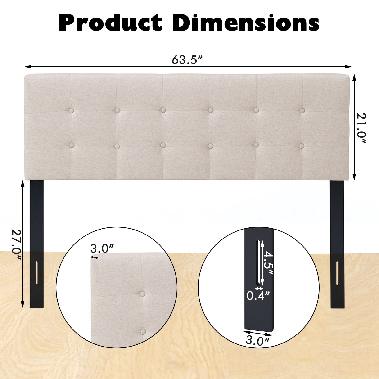 Infans Full/Queen Size Headboard Linen Fabric Upholstered Button Tufted Solid Wood Leg