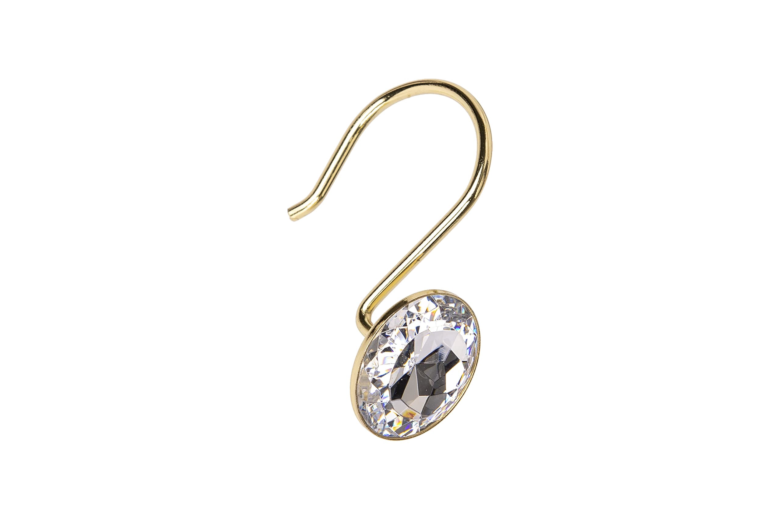 Utopia Alley Shower Hooks - Shower Curtain Rings for Bathroom - Rust Resistant Shower Curtain Hooks for Shower Curtain or Liner - Shower Curtain Rings with Crystal Design - Set of 12, Gold