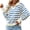 Blue, variant on jinghuiyue Womens V Neck Sweater Long Sleeve Polo Striped Pullover Sweater Casual Knitted Loose Fall Tops M