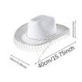 thumbnail image 3 of Rhinestone Cowboy Hat, Audhol Women's Hat Elegant Pendant Cowboy Hat Tassel Scarf Dating Decoration Two Piece Set Bridal Cowgirl Hat for Bachelorette Party Cowgirl Hats Women White One Size, 3 of 6
