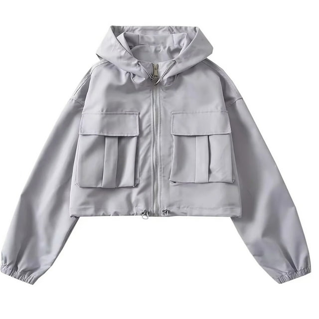 EGNMCR Long Sleeve Hoodless Casual Outwear & Jackets Women's Dual Pocket Work Clothes With Solid Color Design, Drawstring At The Hem, Sun Protection Jacket, Hooded Jacket Women Coat