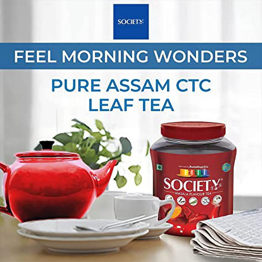 Society Masala Tea 32 Oz with Ginger, Clove Bud, Lemongrass, Black Pepper & Cardamom, 100% Natutal Spices, Masala Spiced Chai, Traditional Masala Tea, Strong & Robust Blend, No Gluten, 900 grams