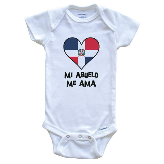 My Grandpa Loves Me Spanish Language Dominican Republic Flag Heart Baby Bodysuit - Mi abuelo me ama, 0-3 Months White