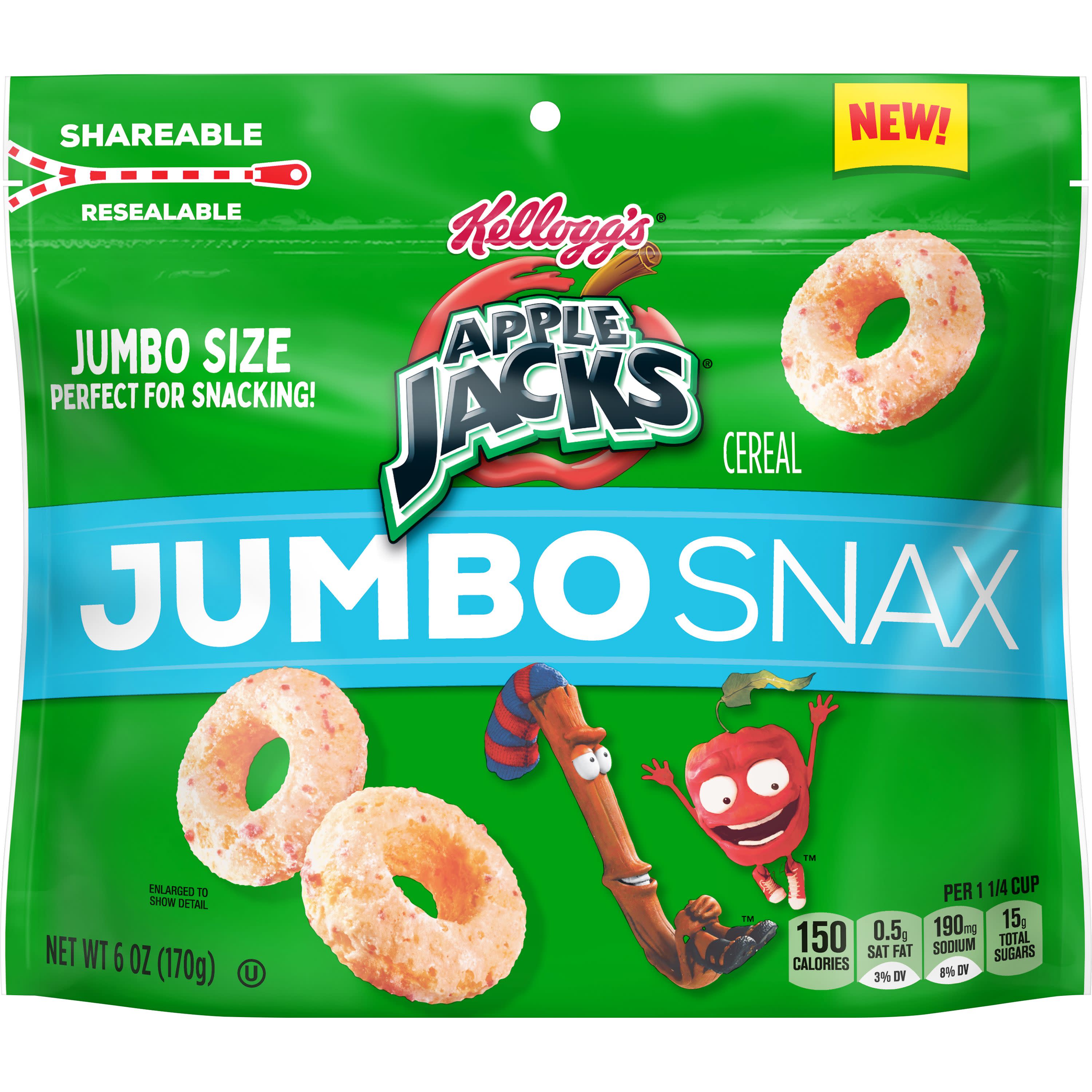 Kellogg's Apple Jacks Jumbo Snax, Cereal Snacks, Original, 6 Oz