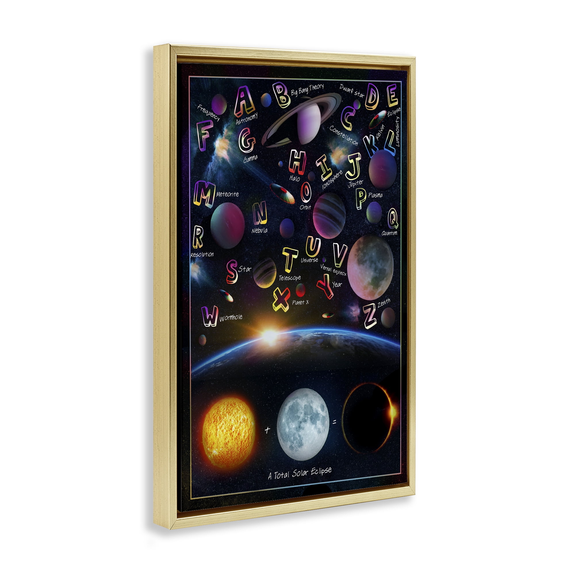 Educational Astronomy Alphabet Gold Framed Floater Canvas Wall Art, design by Ali Chris