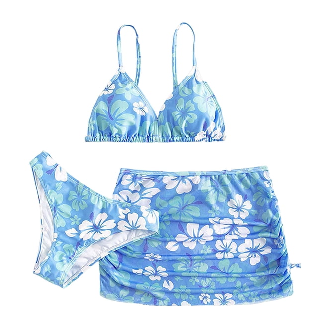 Odeerbi 8-15 Años Niñas Playa de Verano Bikini de Cuerda Con Sarong Coverups Set Traje de Baño Floral Hawaiano Traje de Baño Seaside Traje de Baño de Tres Piezas Set