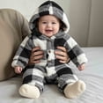 thumbnail image 2 of Bovxnpu Newborn Bodysuits Toddler Kids Winter Fleece Hooded FooTied Romper Jumpsuit Bottoms, 2 of 9