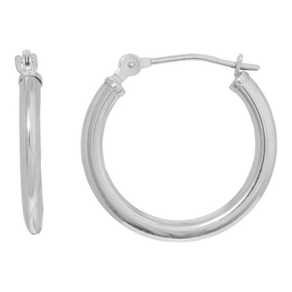 Jewelstop 14K Real White Gold Tubular Hoop 2mm x 12mm Round Earrings Small