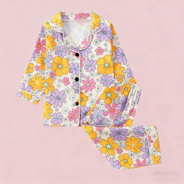 Cowsor 2 Piece Pajamas Set Kids Sleepwear Cartoon Printed Nightwear Cotton Long Sleeve Shirt Pants Sets