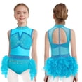 thumbnail image 1 of CHICTRY Justaucorps de Danse pour Filles Enfants Robe de Patinage Artistique Jupe Tutu à Plumes Costume de Performance sur Scène Bleu Vert 14, 1 of 6