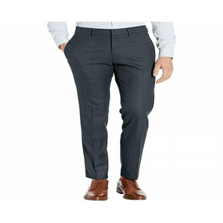 Kenenth Cole Mens Slim fit Dress Pants 31 / 30 Dark Grey Check Stretch