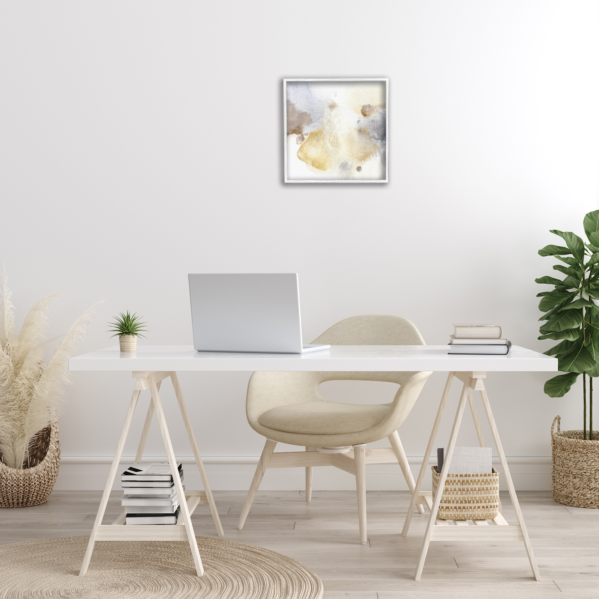 Stupell Industries Subtle Cloudy Abstract Abstract Painting White Framed Art Print Wall Art, 17 x 17