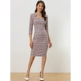 thumbnail image 4 of Vestido de Trabajo Elegante para Mujer Vestido Ajustado de Tela de Cuadros de Manga 3/4 Rosa L, 4 of 6