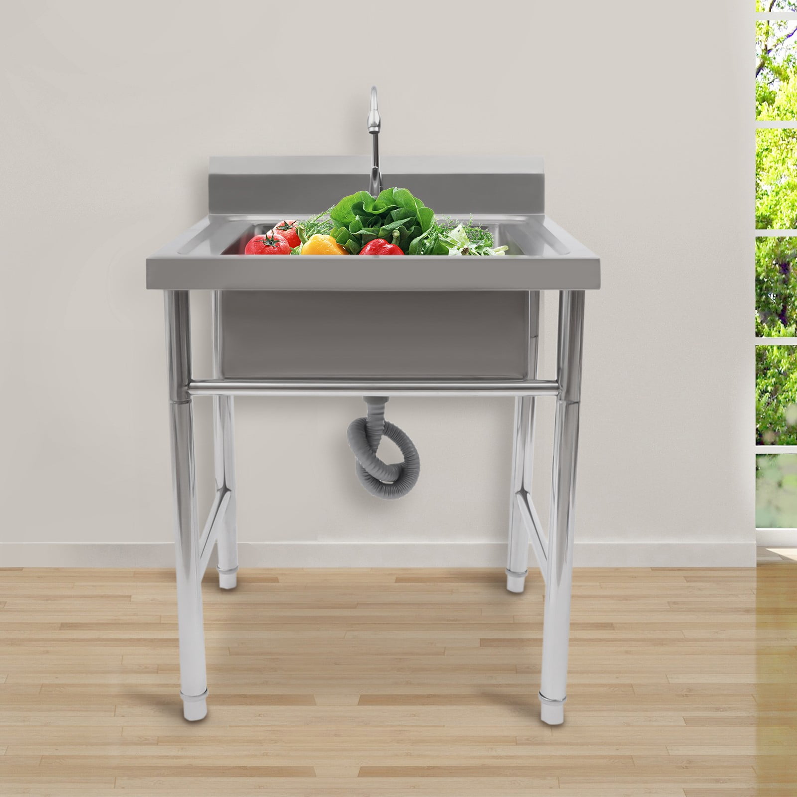 Simple Modern Upgraded Free Standing 304 Stainless Steel Utility Sinks for Laundry Room with Backsplash