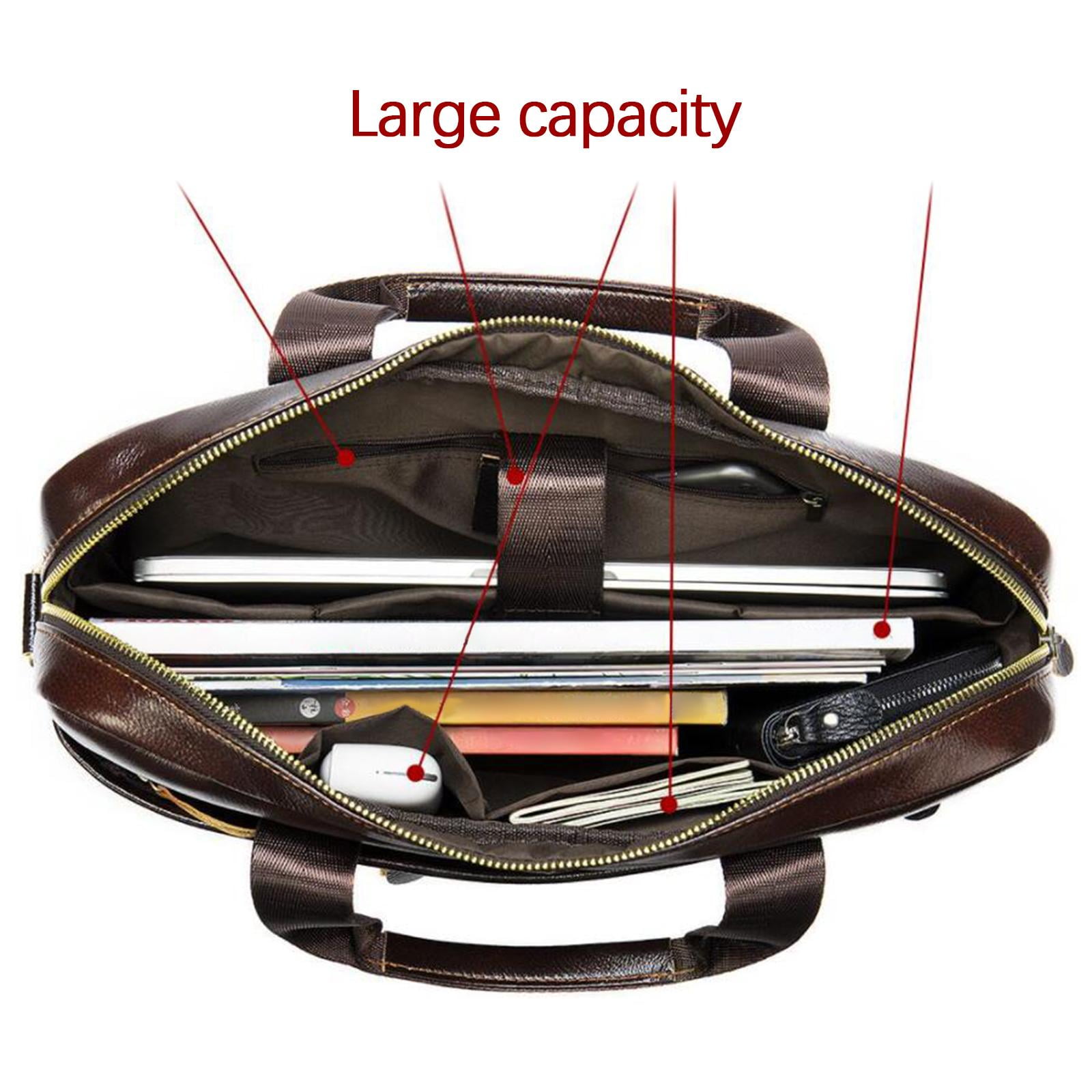 Wxqbjtam Men Briefcase Multi Pockets Practical Business Laptop Bag Lightweight Adjustable Dark Coffee