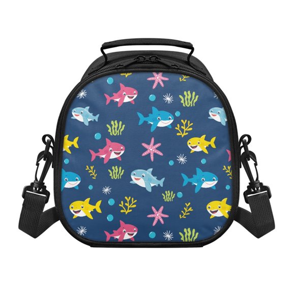 Pzuqiu Cartoon Underwater Shark & Starfish Pattern Reusable Kids Lunch Bag for Picnic Outdoor, Removable Shoulder Strap Kids Insulated Lunch Bag