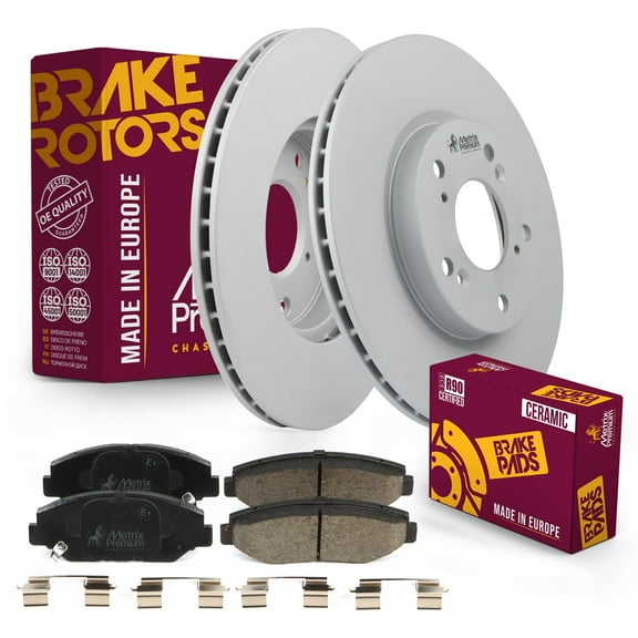 Metrix Premium Chassis Parts - Front Ceramic Disc Brake Pad Set & Vented Brake Rotor Kit Fits 2014-2015 Acura ILX, 2003-2012 Honda Accord, 2013-2021 Civic, 2016 CR-Z, 2003-2011 Element